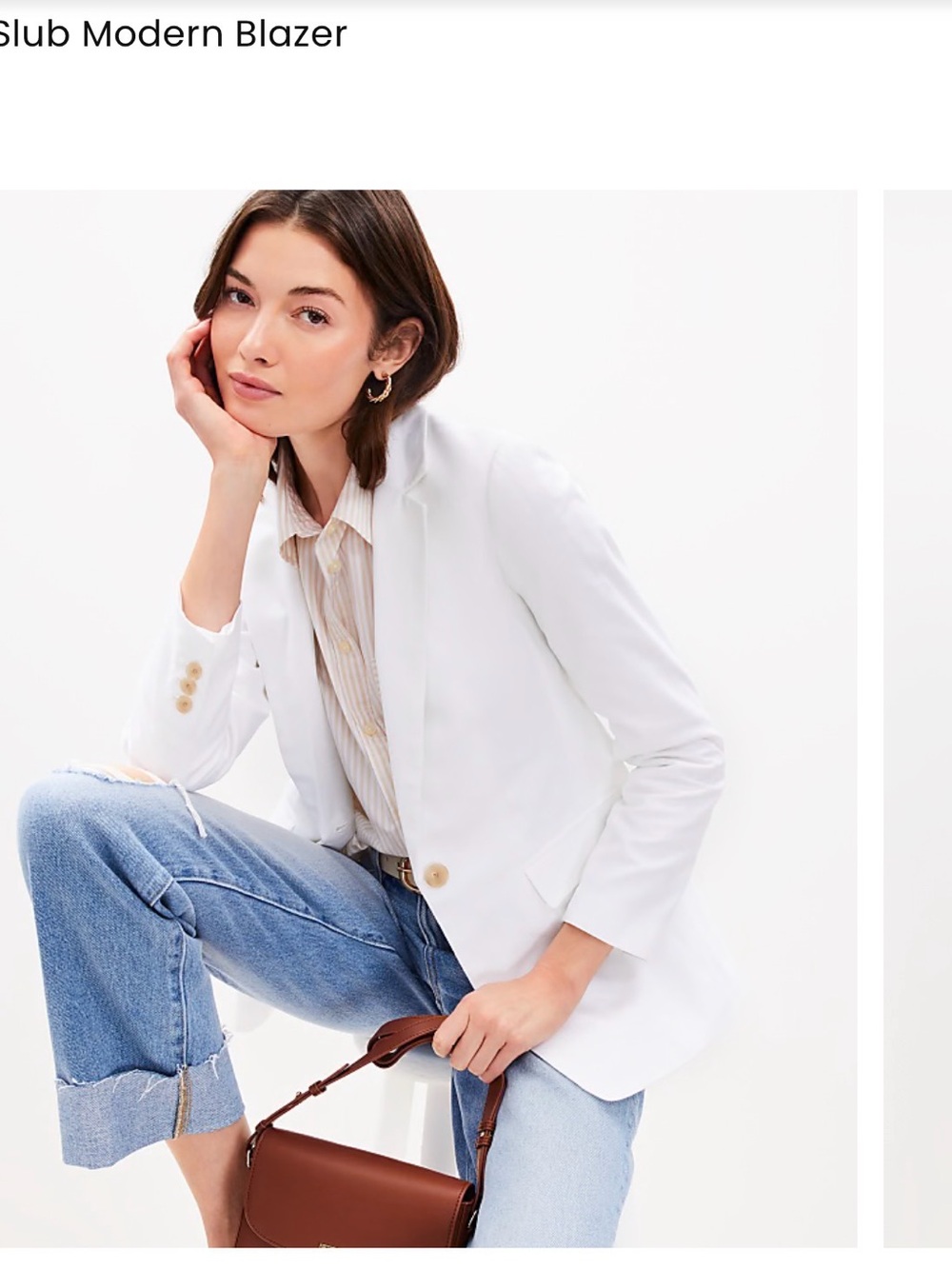LOFT White Slub Blazer with tan Buttons